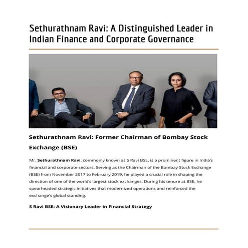 Sethurathnam Ravi: Former Chairman of Bombay Stock Exchange (BSE) | PDF