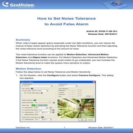 GeoVision : CCTV Solutions : Set Noise tolerance to avoid false alarm