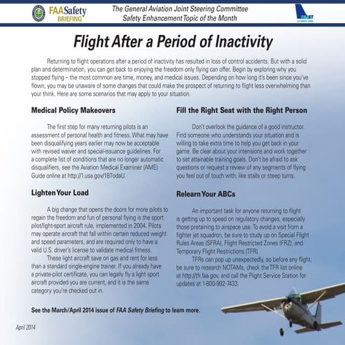 Flight After a Period of Inactivity