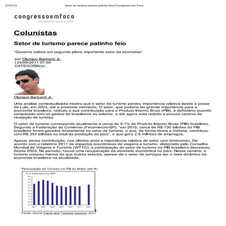 Setor de turismo parece patinho feio