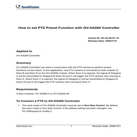 GeoVision : Intergation Solutions : GV-NVR and Access Control with PTZ preset on camera