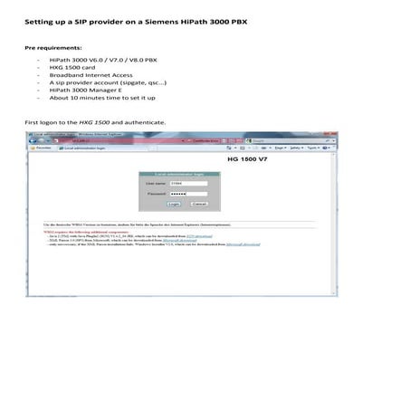 Hướng dẫn cài đặt SIP Trunking với tổng đài Siemens Hipath 3000 | PDF