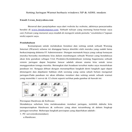 Setting jaringan warnet berbasis windows xp