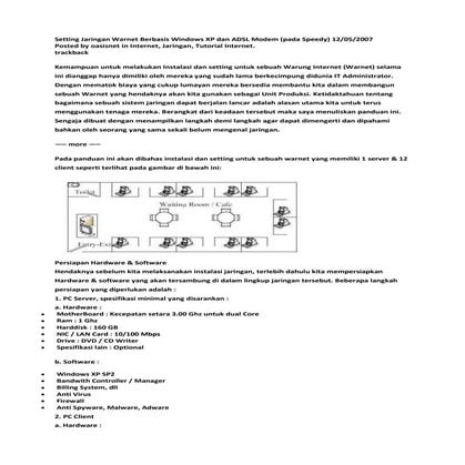 Setting jaringan warnet berbasis windows xp dan adsl modem