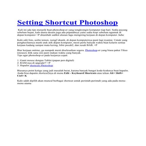 Setting shortcut photoshop