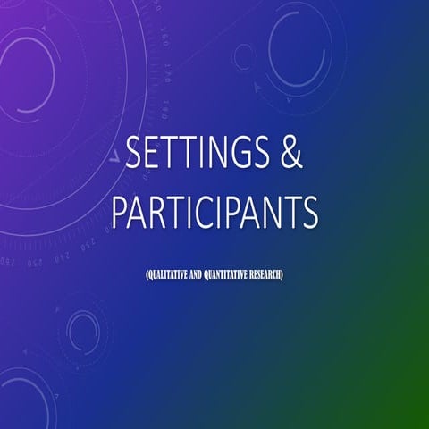 Research chapter 2 Settings & Participants