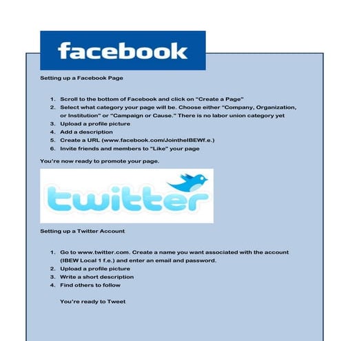 Setting up a Facebook/Twitter page