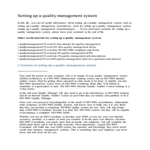 Setting up a quality management system