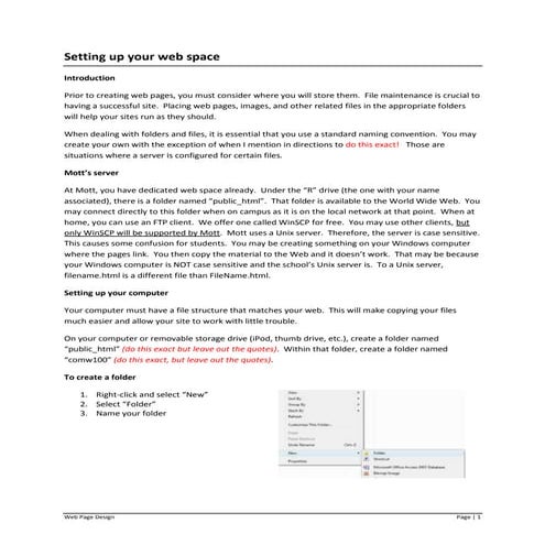 Setting up your web space