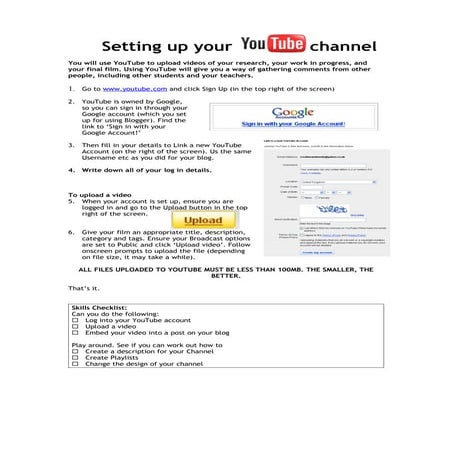 Setting up a Youtube Account | PDF