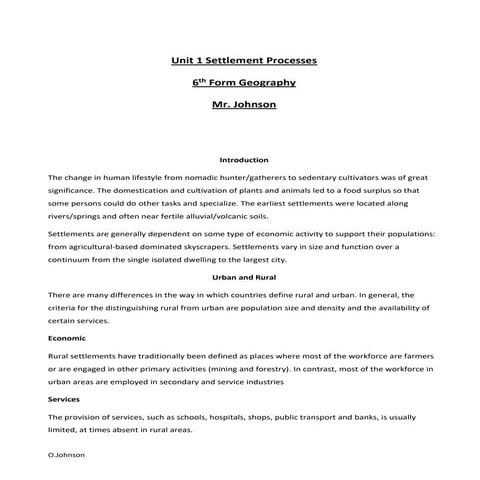 CAPE UNIT 1- MODULE 1- SETTLEMENTS