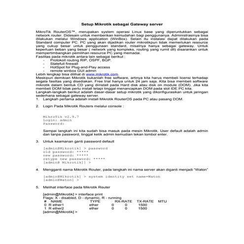 Setup mikrotik sebagai gateway