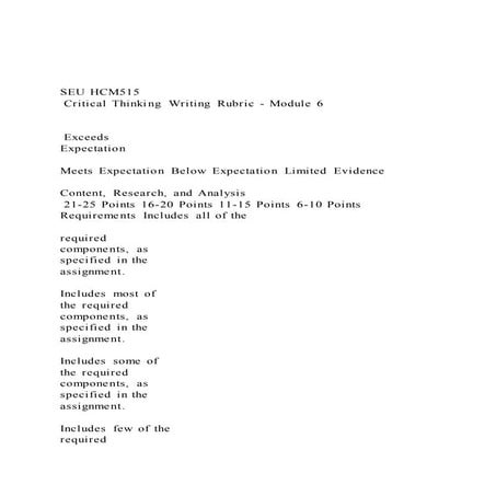 Seu hcm515   critical thinking writing rubric   module 6  