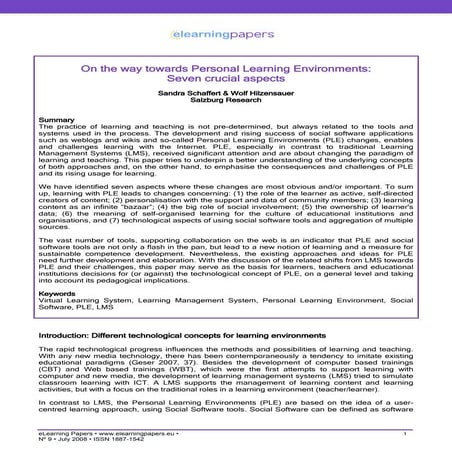 On the way towards Personal Learning Environments: Seven crucial aspects