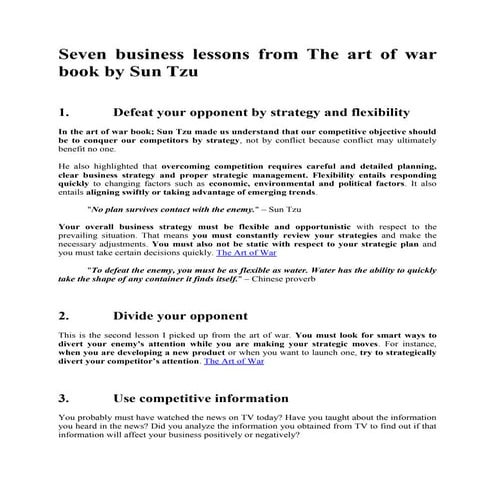 Seven business lessons from the art of war book by sun tzu