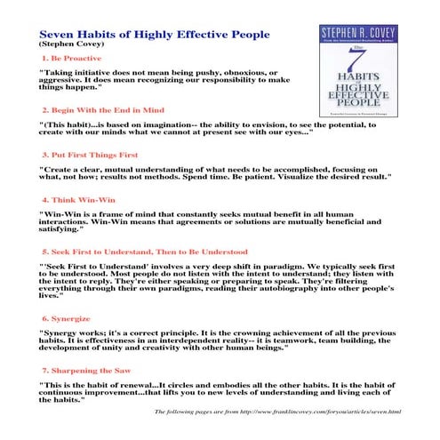 Seven Habits - Effective People