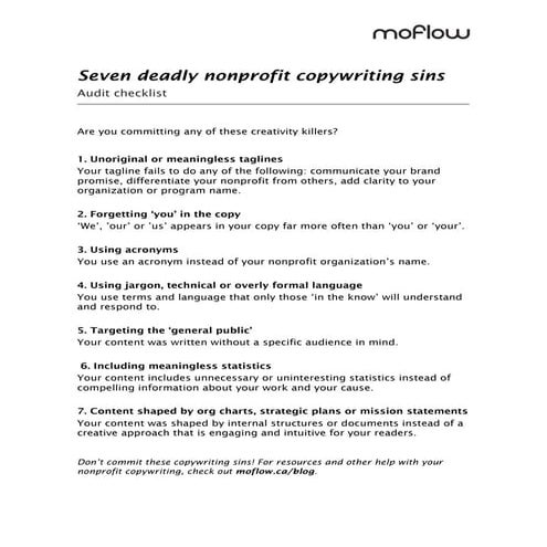 Seven nonprofit copywriting sins - Audit Checklist