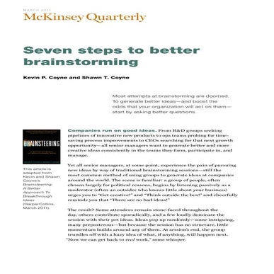 Seven Steps to Better Brainstorming - by Kevin Coyne & Shawn Coyne - McKinsey...
