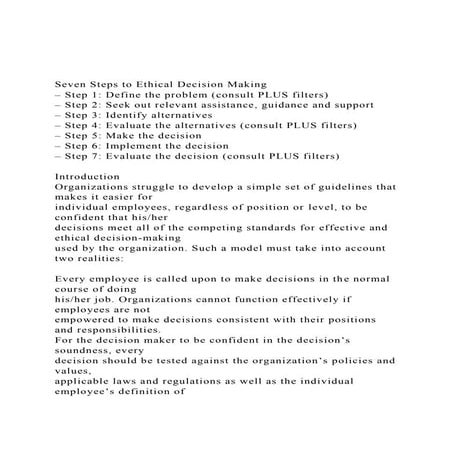Seven Steps to Ethical Decision Making– Step 1 Define the p.docx