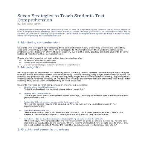 Seven strategies to teach students text comprehension