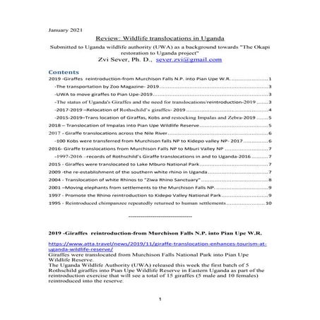 Sever-wild  translocations in ugand-review.2021