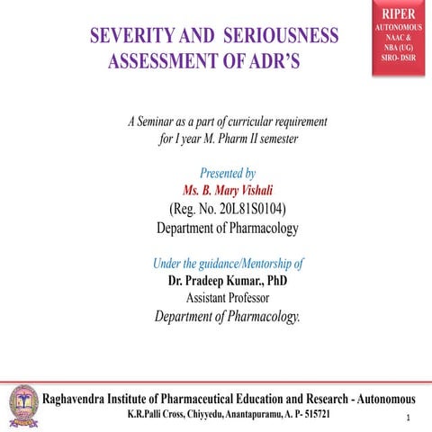 SEVERITY AND SERIOUSNESS ASSESSMENT OF ADR’S