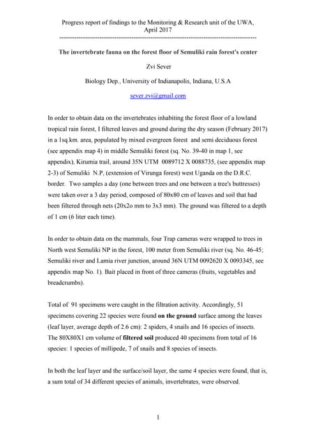 Seve- Report- invertebrate fauna on the forest floor of Semuliki NP