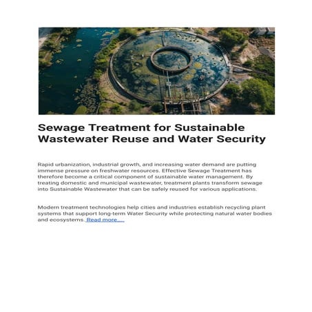 Sewage Treatment for Sustainable Wastewater Reuse and Water Security | PDF