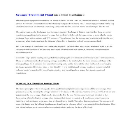 Sewage treatment plant on a ship explained | PDF