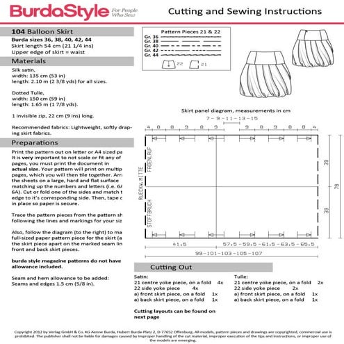 Skirt pattern in sewing