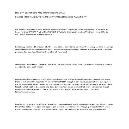 Sex, City,Scavengers And I nterpersonnel Skills 