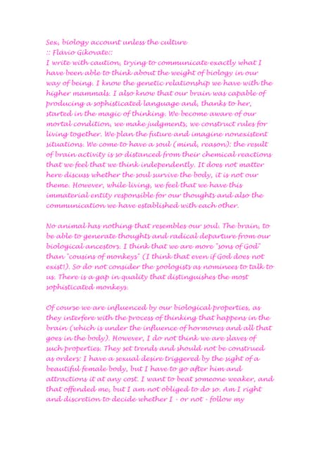 Sex, Biology Account Unless The Culture   FláVio Gikovate