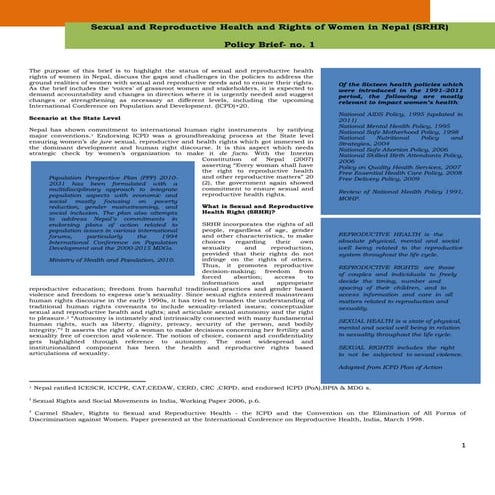 Sexual and reproductive health and rights of women in nepal (SRHR) | PDF