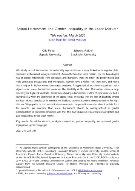 Sexual harassment and gender inequality in the labor market