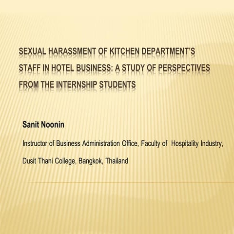 Sexual Harassment of Kitchen Department’s Staff in Hotel Business: A Study of...