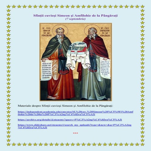 Sfinţii cuvioşi Simeon şi Amfilohie de la Pângăraţi (7 septembrie)
