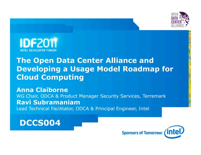 IDF 2011: ODCA & Developing a Usage Model Roadmap for Cloud Computing
