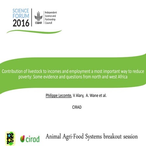 Contribution of livestock to incomes and employment a most important way to r...