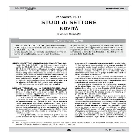 Studi di settore e manovra correttiva