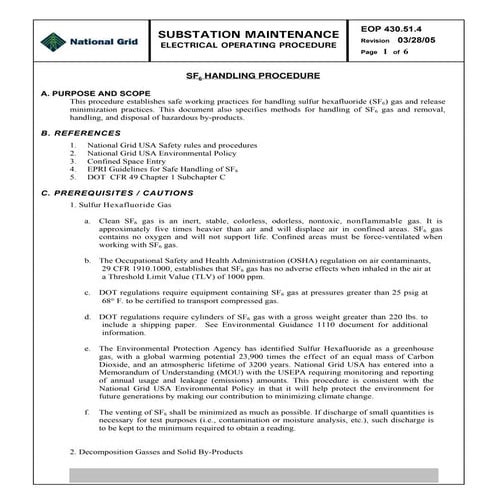 Sf6 handling procedure