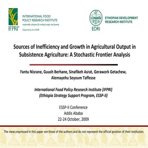 Sources of Inefficiency and Growth in Agricultual Output in Subsistence Agric...