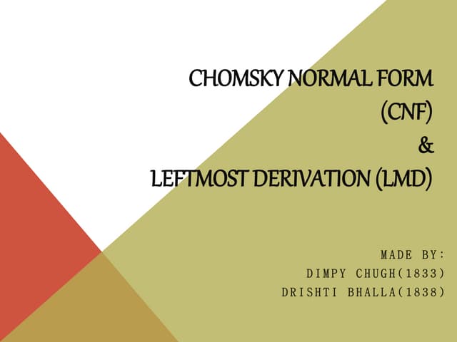 CNF & Leftmost Derivation - Theory of Computation