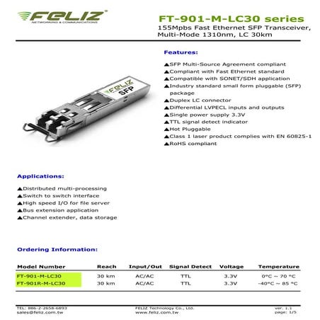 Sfp(ft 901-m-lc30) data-sheet_ver_1.1