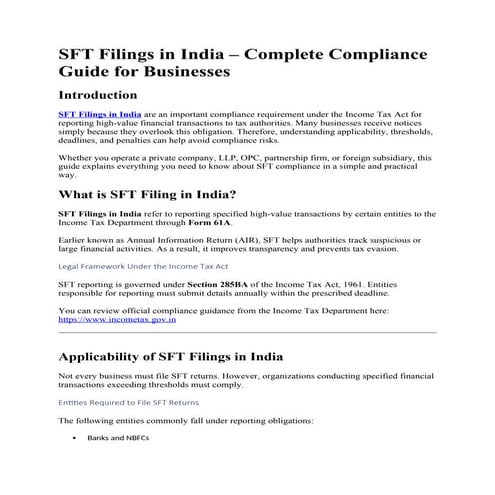 Comprehensive Guide to SFT Filings in India for Business Compliance | DOCX