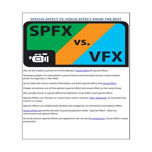 SPECIAL EFFECT VS VISUAL EFFECT KNOW THE BEST
