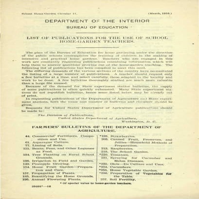 List of Publications for the Use of School Home Garden Teachers