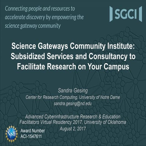SGCI - Science Gateways Community Institute: Subsidized Services and Consulta...