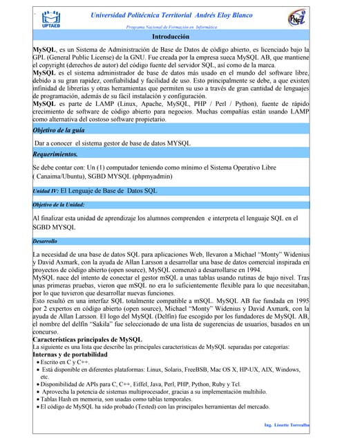 Sistema Gestor de Base de Datos MYSQL