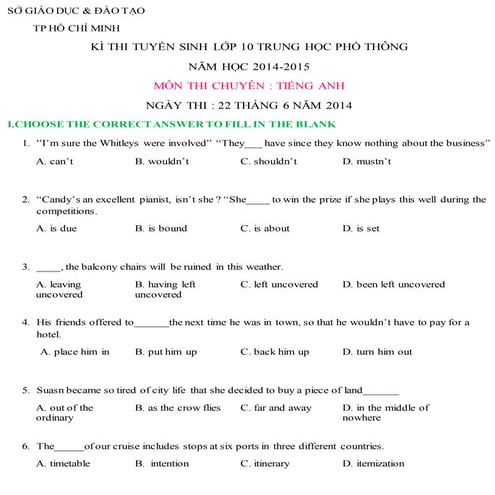 đề thi chuyên tiếng anh đáp án đề thi chuyên tiếng anh thpt 2015 tphcm 