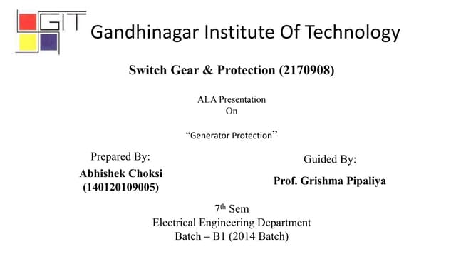 Switch Gear & Protection (2170908) (Generator Protection)